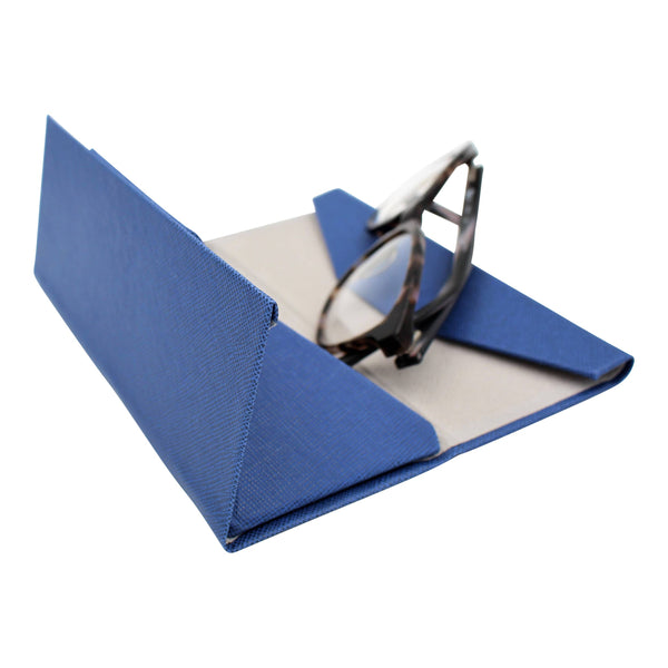 Hard Folding Eco Leather Solid Color Glasses Case - Navy