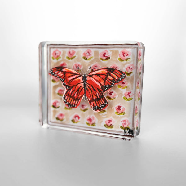 Monarch Butterfly on Peach Block