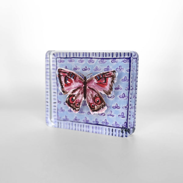 Purple Butterfly on Fleur De Lis Block