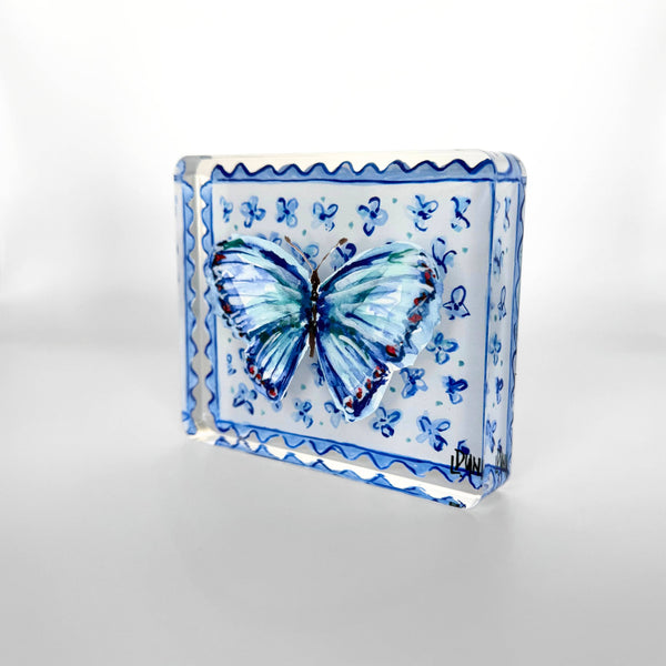 Blue Butterfly on Floral Block