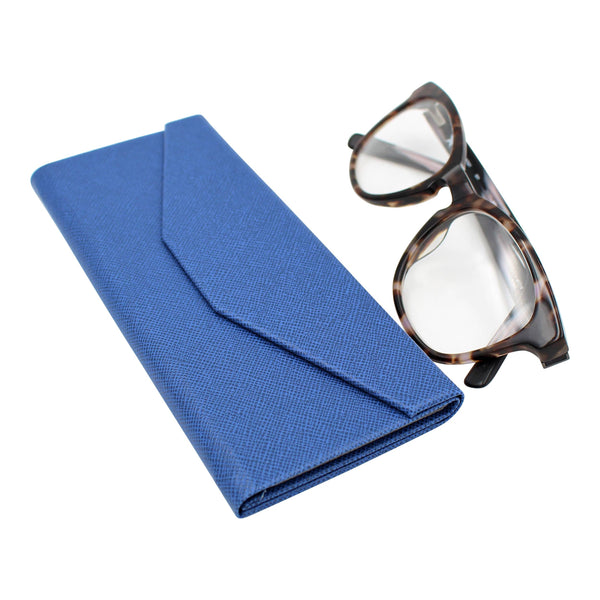 Hard Folding Eco Leather Solid Color Glasses Case - Navy