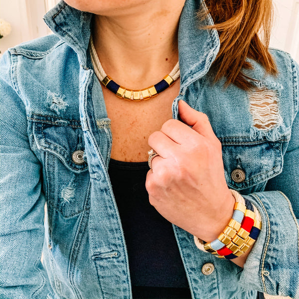 Braddock - Ivory/Navy/Gold - Nautical Rope Bracelet