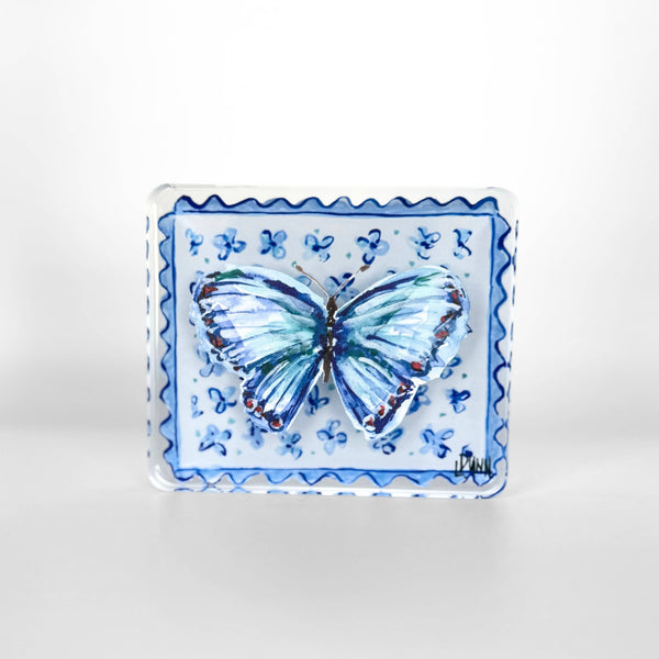 Blue Butterfly on Floral Block