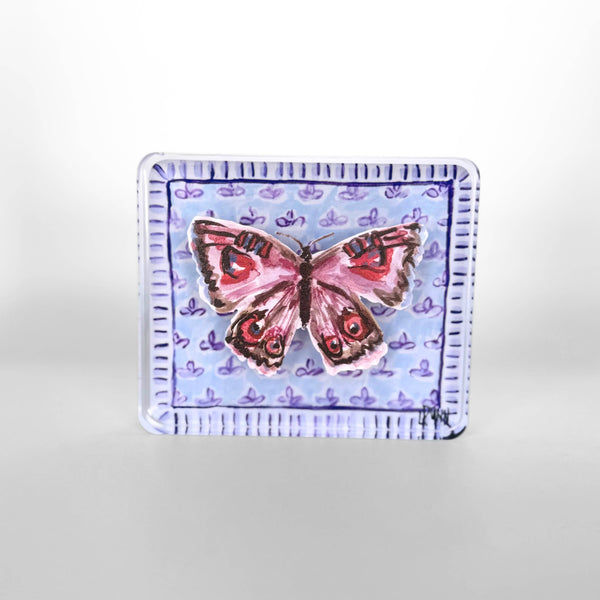Purple Butterfly on Fleur De Lis Block