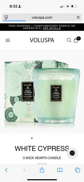 Voluspa White Cypress 3 Wick