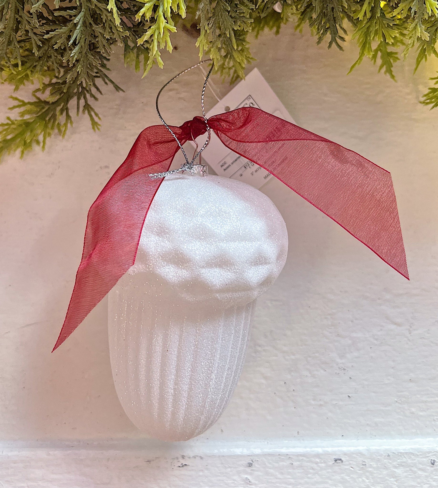 White Glitter Acorn Ornament