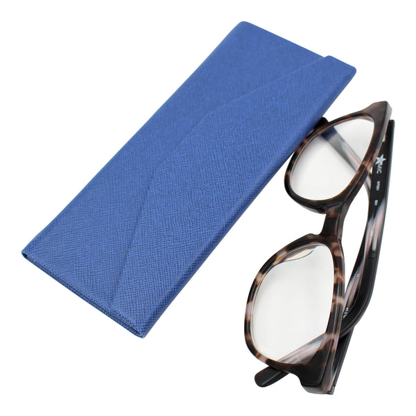 Hard Folding Eco Leather Solid Color Glasses Case - Navy